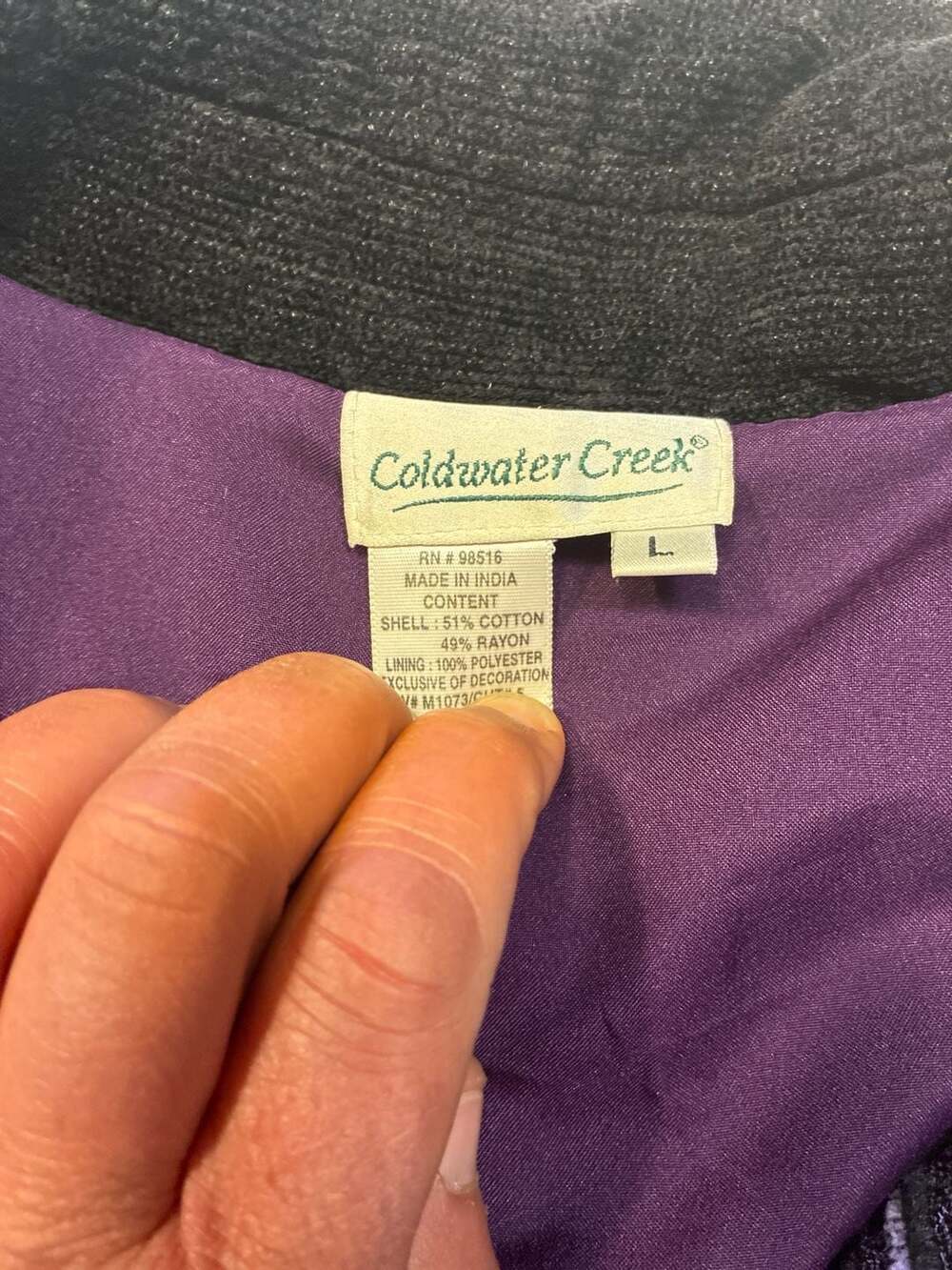 Coldwater Creek Purple Black Embroidered Chenille Button Up Jacket Size L - Picture 3 of 10